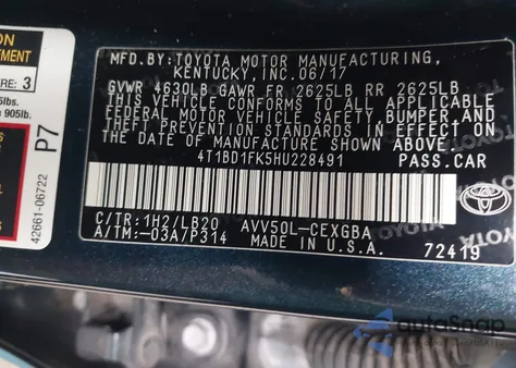 2017 Toyota Camry Hybrid Xle from USA, damaged, VIN 4T1BD1FK5HU228491
